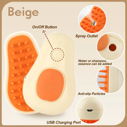 3-in-1 Electric Steam Grooming Brush for Cats & Dogs — Rechargeable Pet Hair Remover