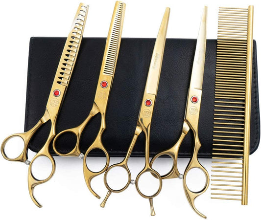Salon-Grade Dog Grooming Shears Set — 5-Piece Professional Kit (Japanese Steel)