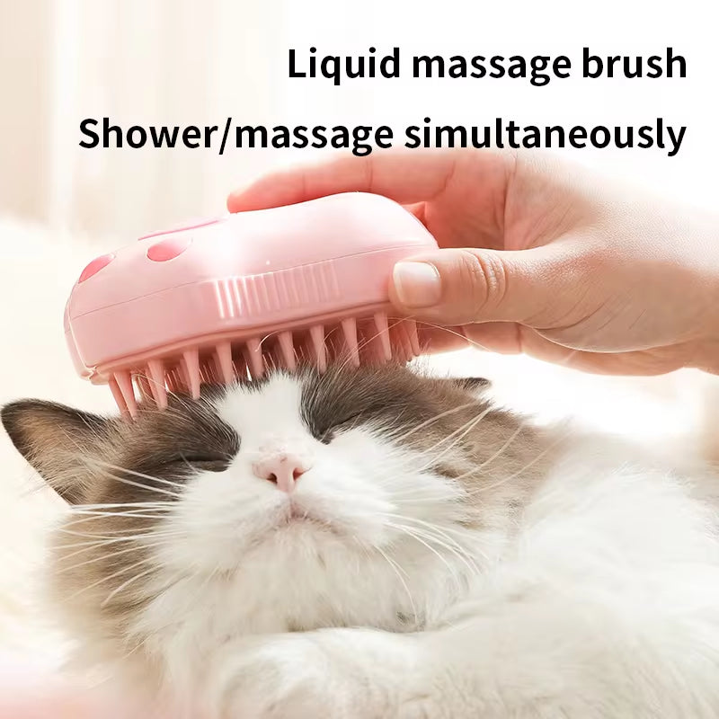 3-in-1 Electric Steam Grooming Brush for Cats & Dogs — Rechargeable Pet Hair Remover